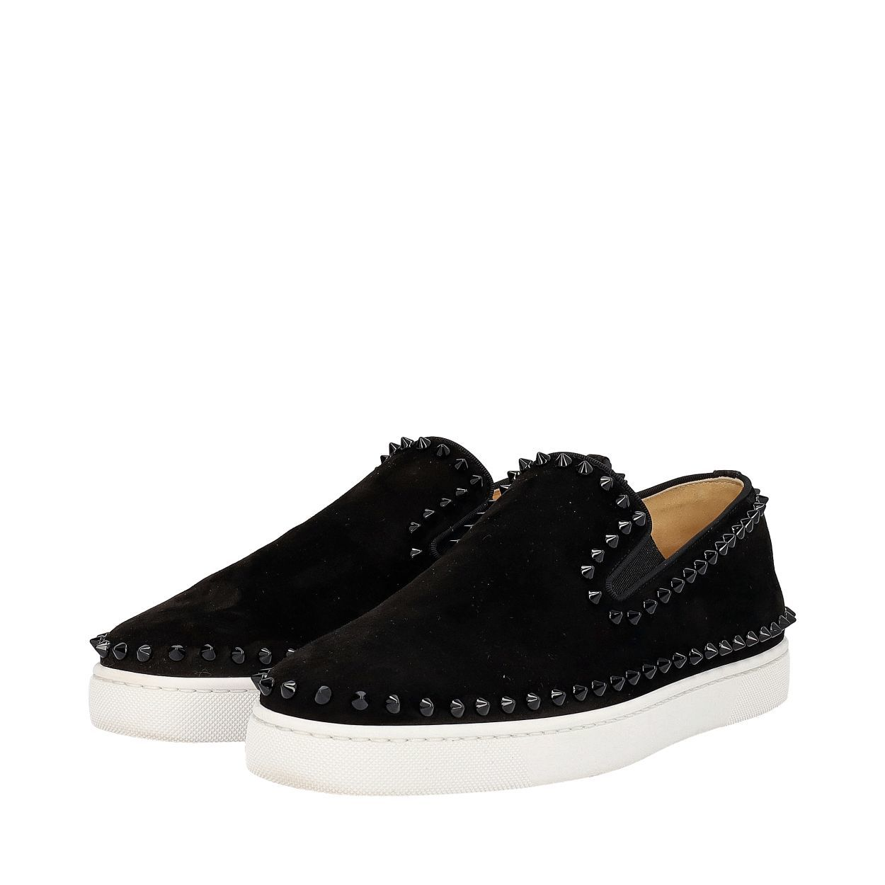 Christian Louboutin Suede Pik Boat Slip On Sneakers Black Luxity