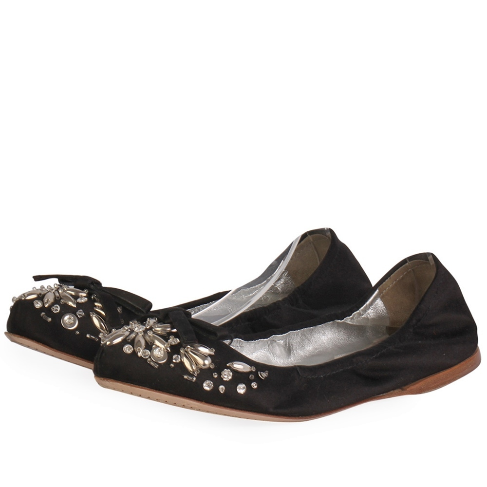 Louis Vuitton Satin Crystal Embellished Ballet Pumps Black Luxity