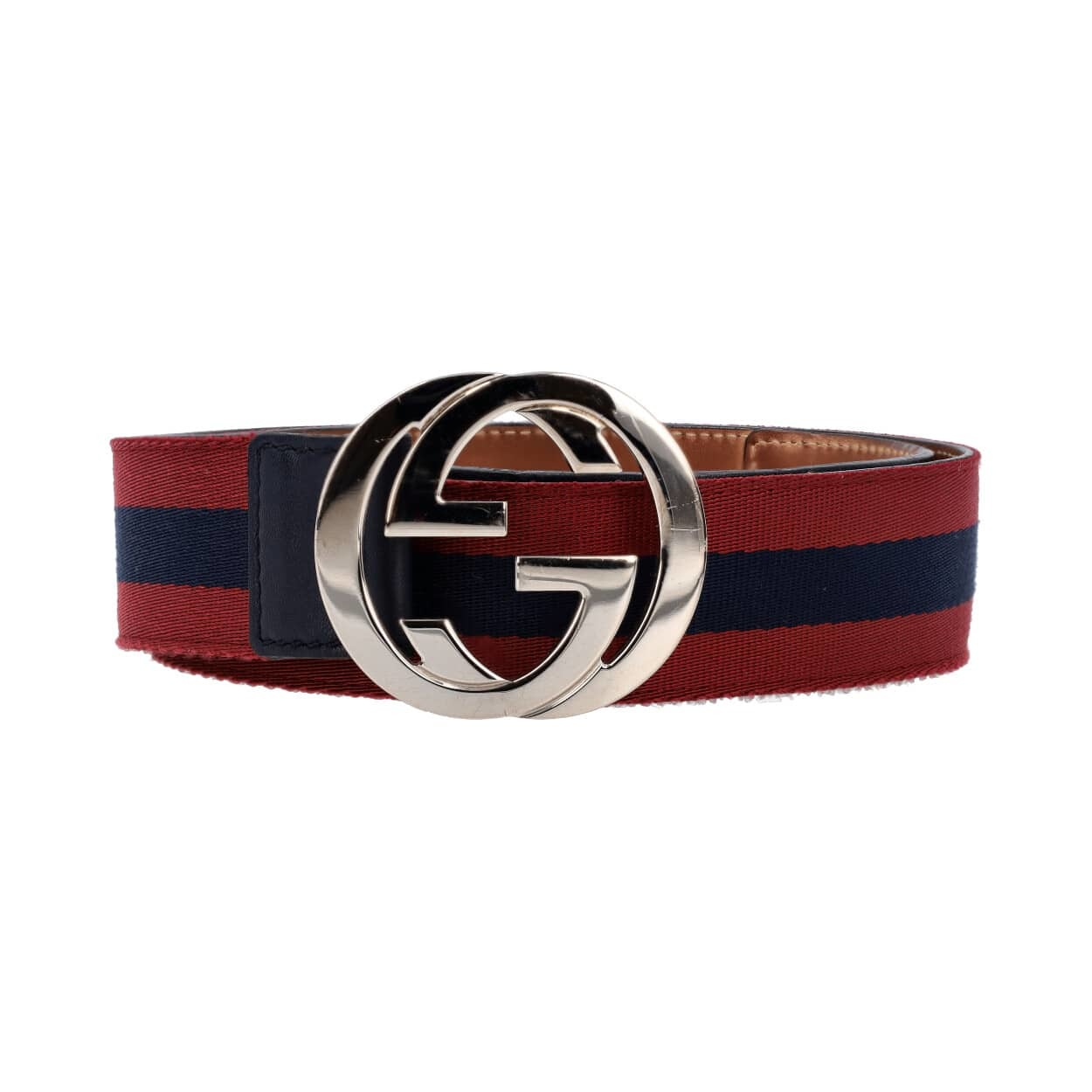 GUCCI Fabric Leather GG Belt Navy Red S 90 36 Luxity