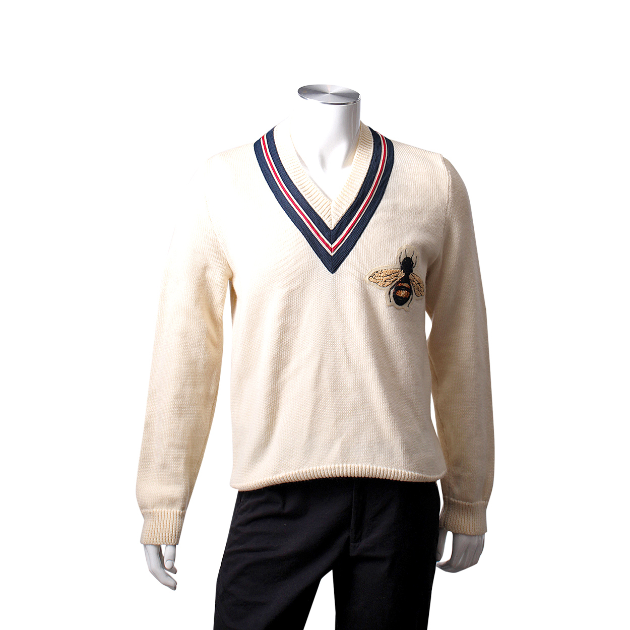 GUCCI Wool Bee Sweater Off White Luxity