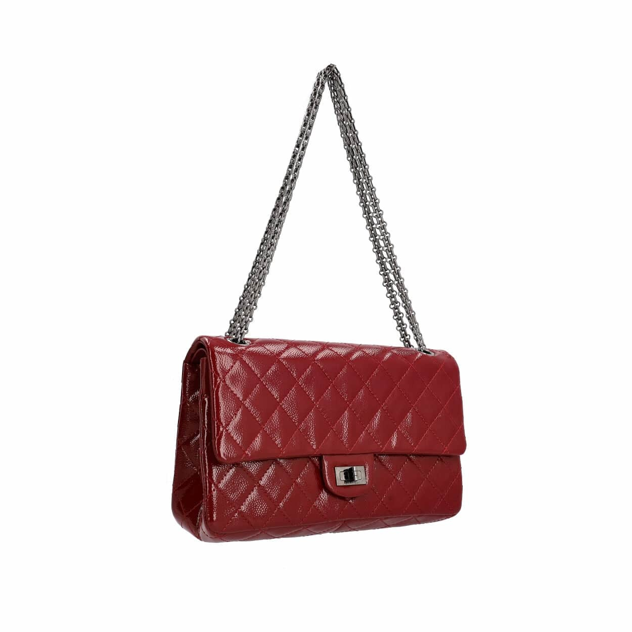 CHANEL Quilted Glazed Caviar Reissue 2.55 Double Flap Bag Burgundy Luxity