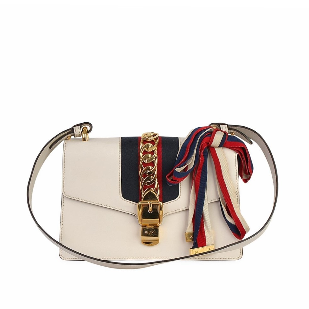 GUCCI Leather Sylvie Small Shoulder Bag Off White | Luxity