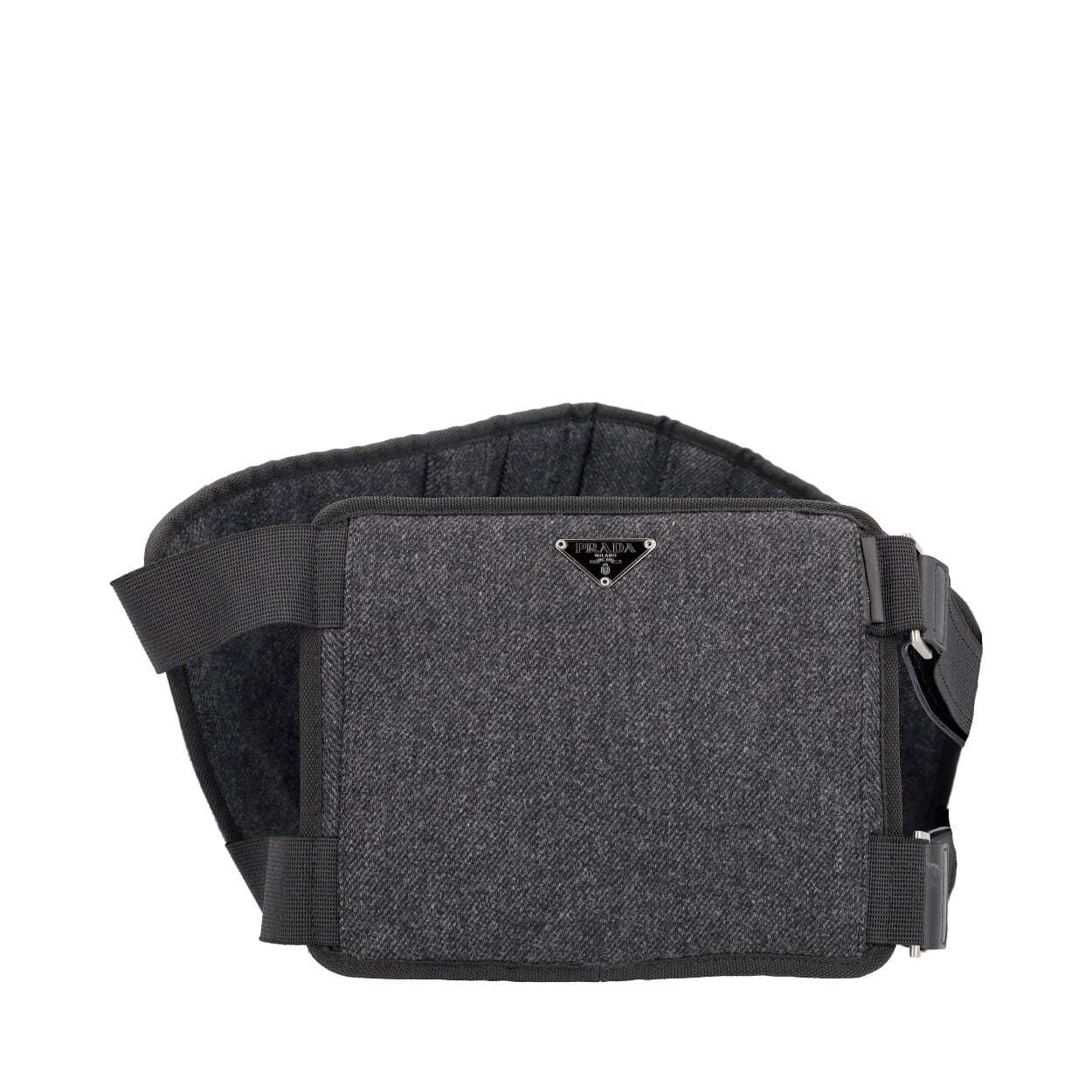 PRADA Wool Double Buckle Flat Belt Bag Grey Luxity