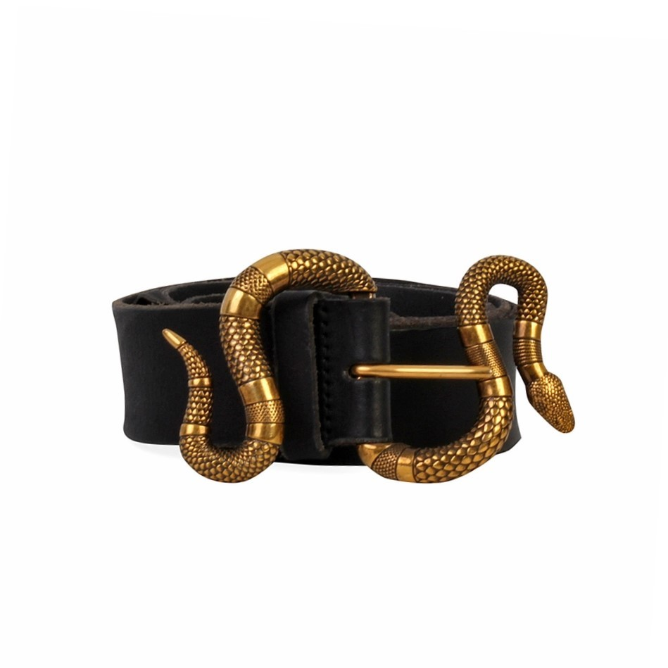 GUCCI Leather Snake Buckle Belt Black S 100 40 Luxity