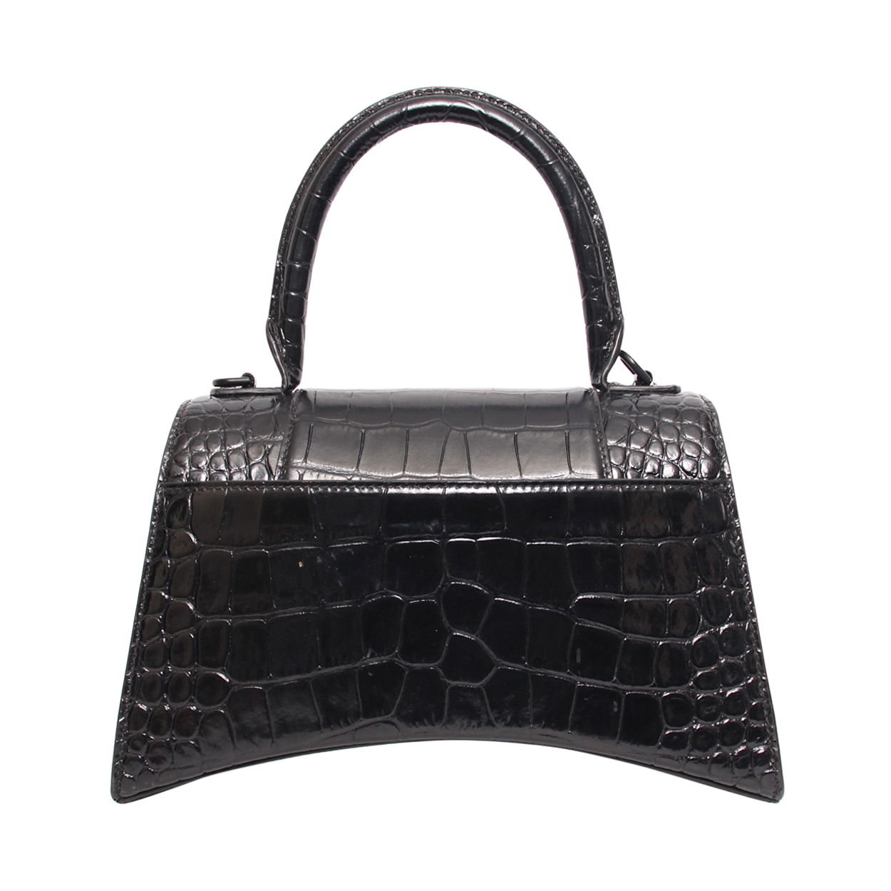 BALENCIAGA Croc Embossed Small Hourglass Top Handle Bag Black Luxity