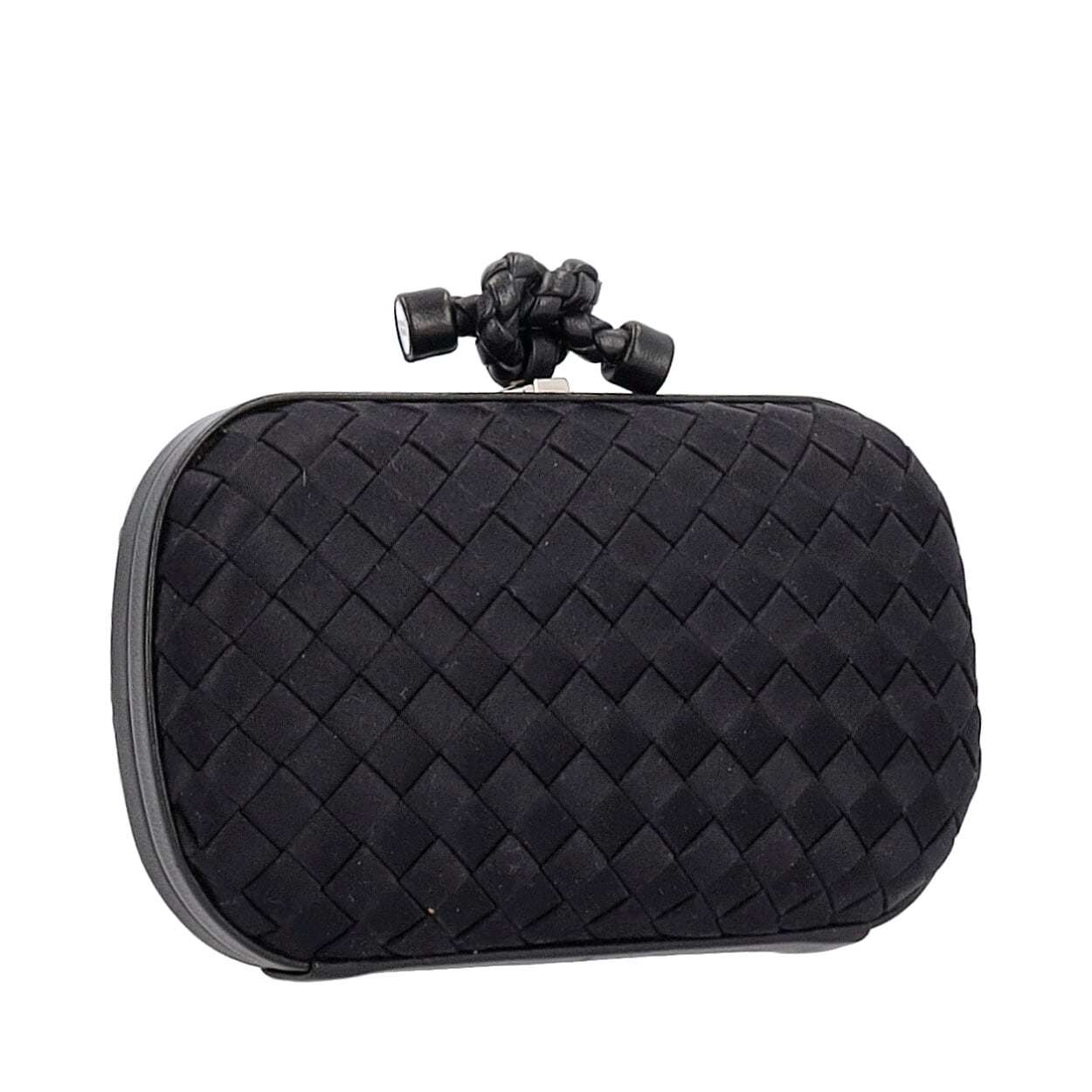 BOTTEGA VENETA Satin Intrecciato Knot Clutch Black Luxity