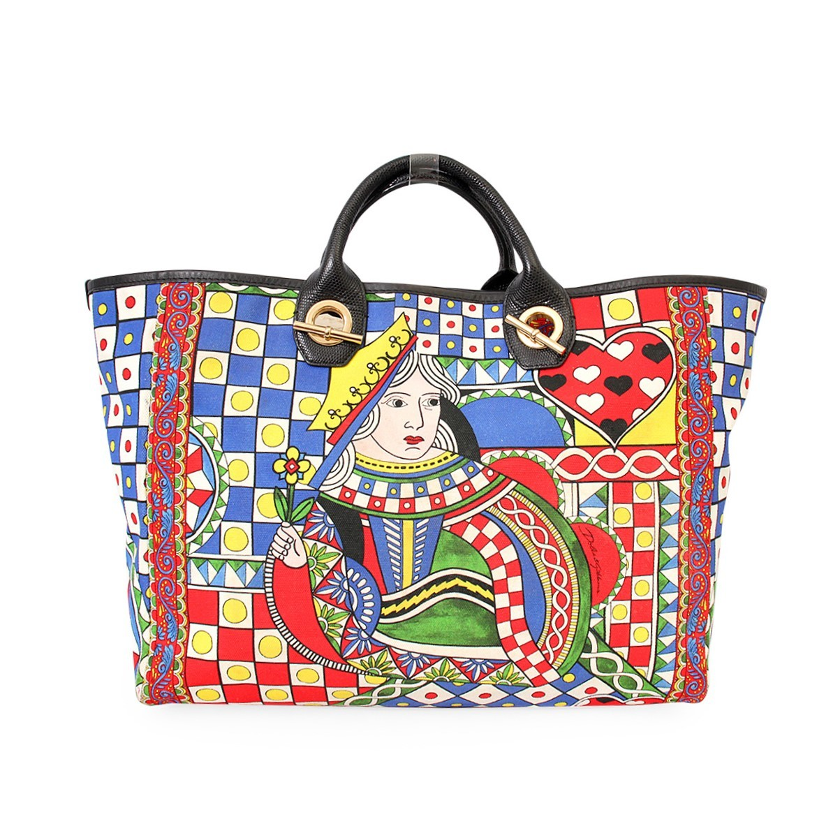 DOLCE GABBANA Capri Canvas Shopper Queen Of Hearts Luxity