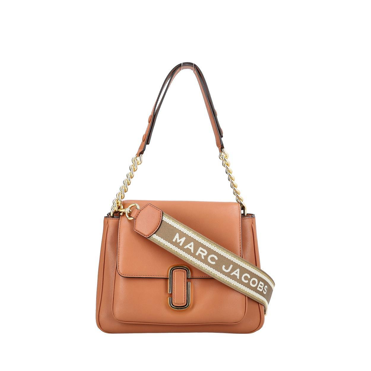 MARC JACOBS Leather The J Marc Chain Satchel Bag Brown Luxity