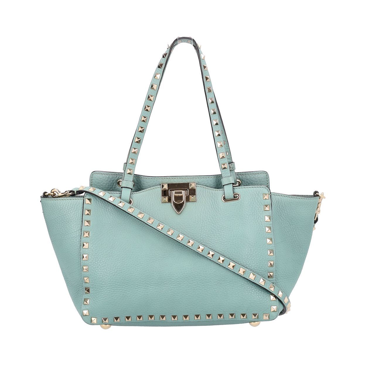 VALENTINO Leather Rockstud Tote Blue Luxity