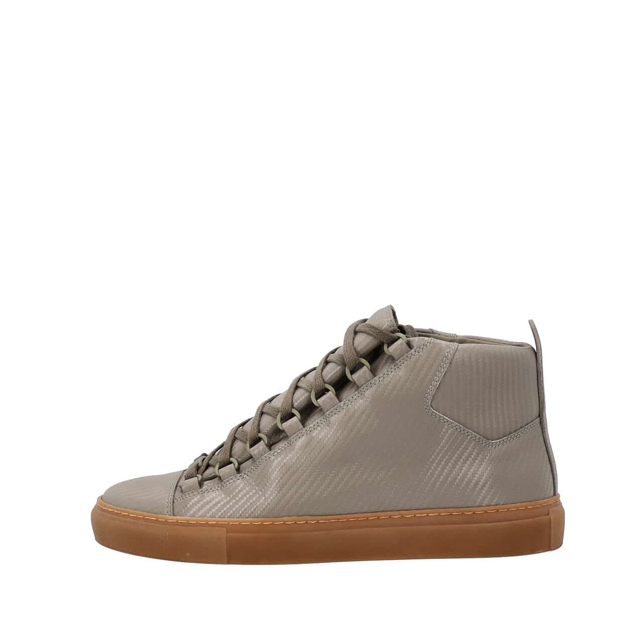 BALENCIAGA Leather Arena High Top Sneakers Grey Luxity