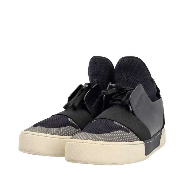 BALENCIAGA Leather Mesh High Top Sneakers Black Luxity