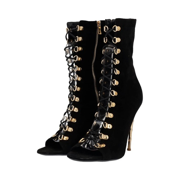 BALMAIN Suede Lace Up Boots Black Gold Luxity