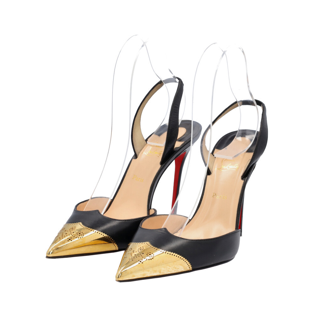 Christian Louboutin Leather Calamijane Slingback Pumps Blackgold Luxity 6798