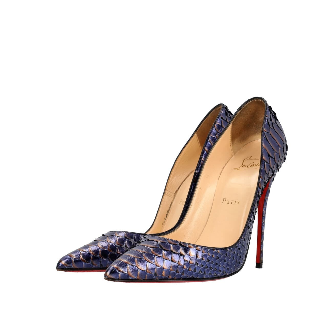 CHRISTIAN LOUBOUTIN Python So Kate Pumps Metallic Blue Luxity