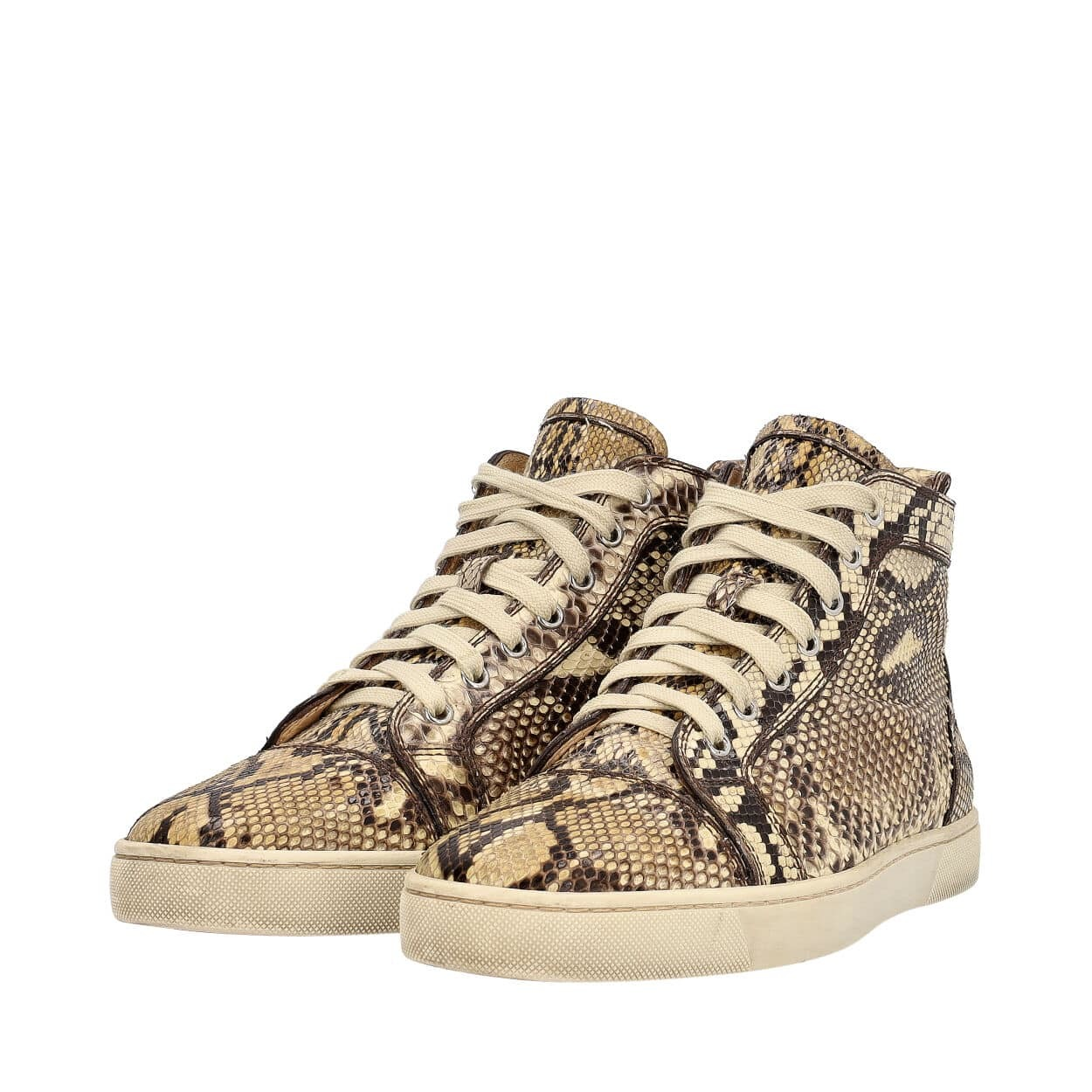 CHRISTIAN LOUBOUTIN Python Louis High Top Sneakers Brown Ivory Luxity