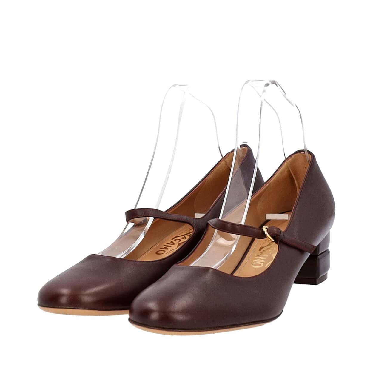 Salvatore Ferragamo Leather Mary Jane Pumps Burgundy Luxity