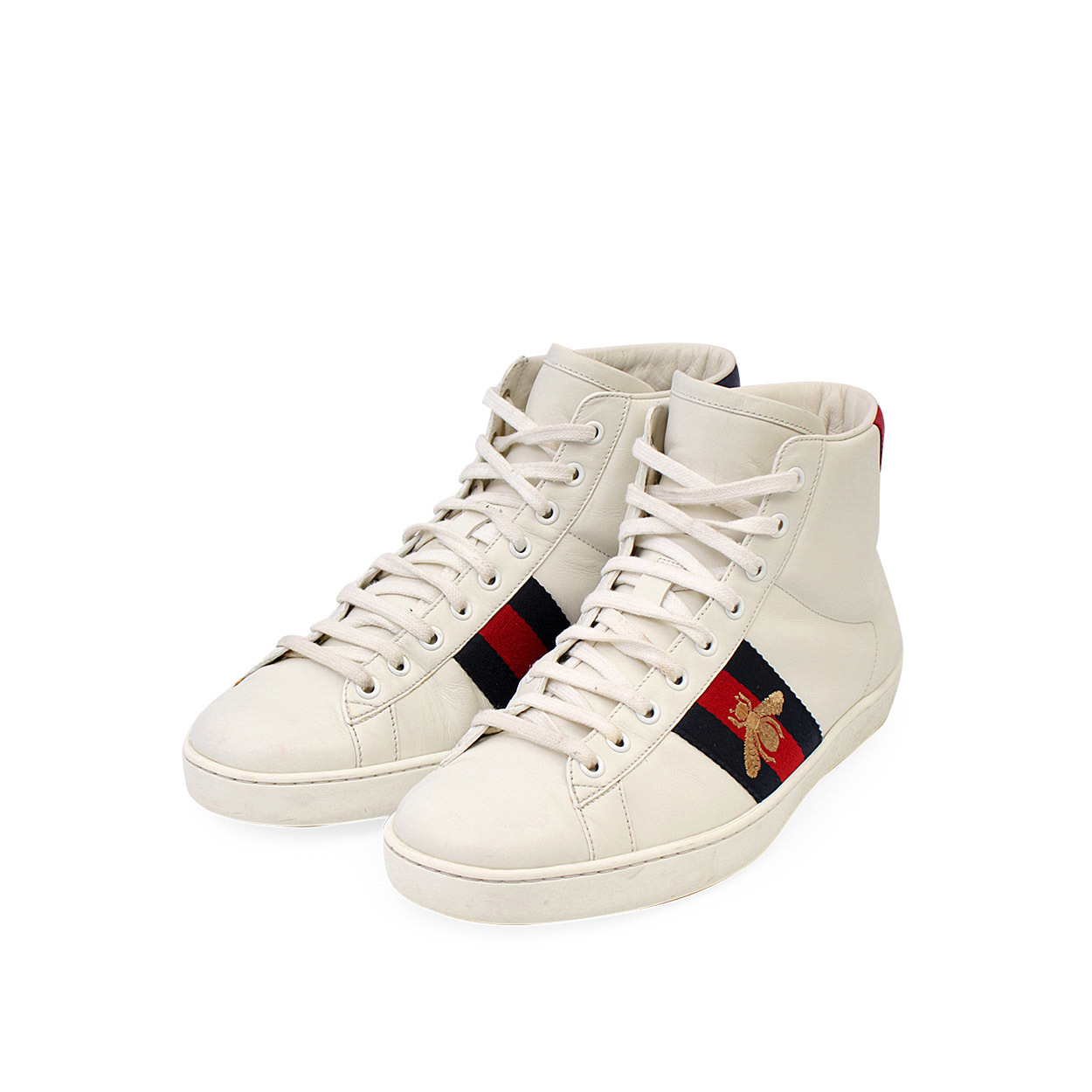 GUCCI Leather Ace Bee High Top Sneakers White Luxity