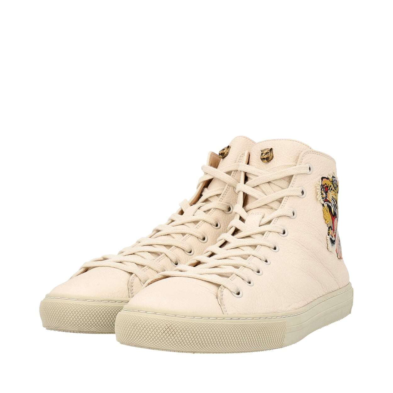 GUCCI Leather Tiger Hightop Sneakers Ivory Luxity