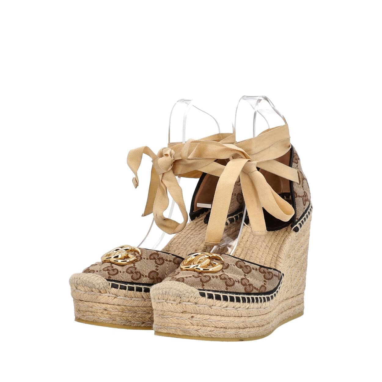 GUCCI Canvas GG Wedge Espadrilles Beige Luxity