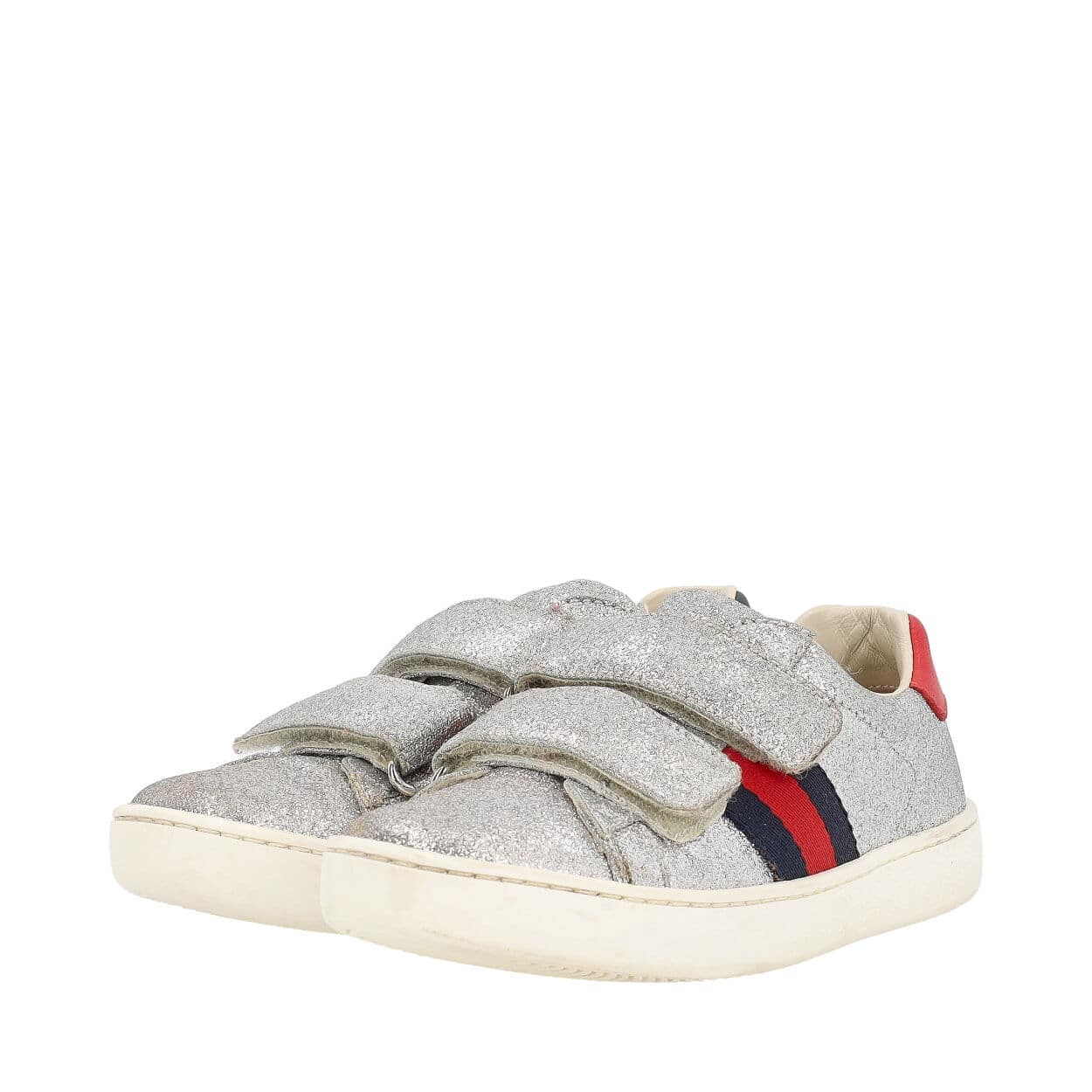 GUCCI Kids Glitter Velcro Ace Sneakers Silver Luxity