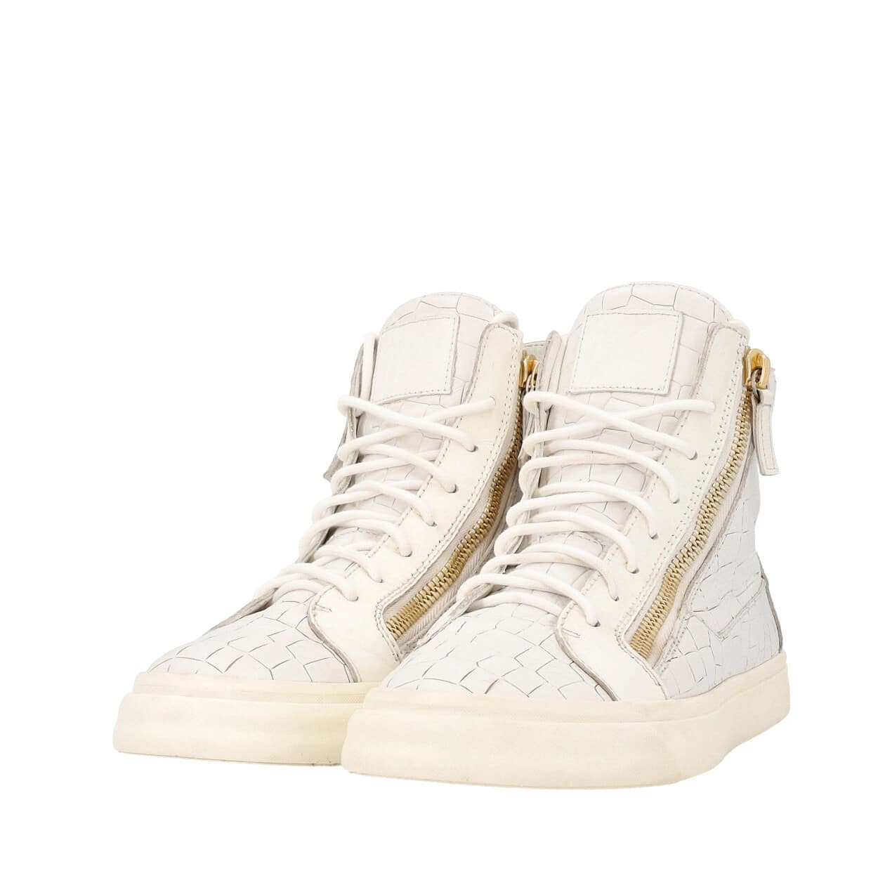 GIUSEPPE ZANOTTI Croc Embossed Leather London High Top Sneakers White Luxity