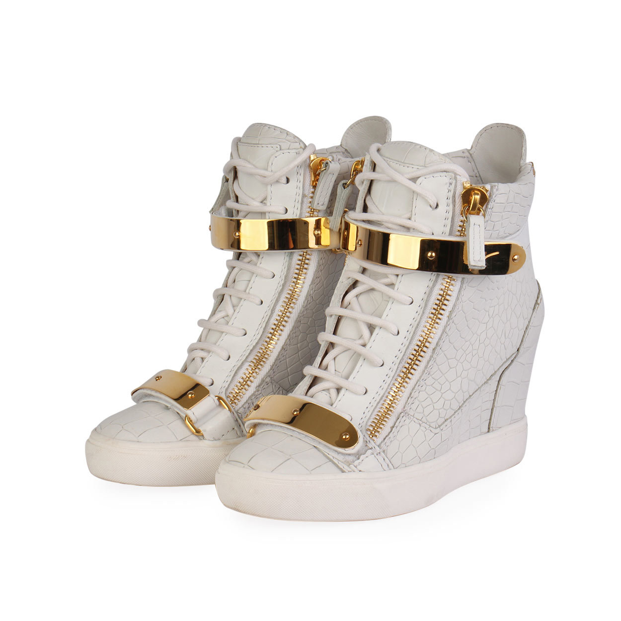 GIUSEPPE ZANOTTI Leather High Top Wedge Sneakers White Luxity