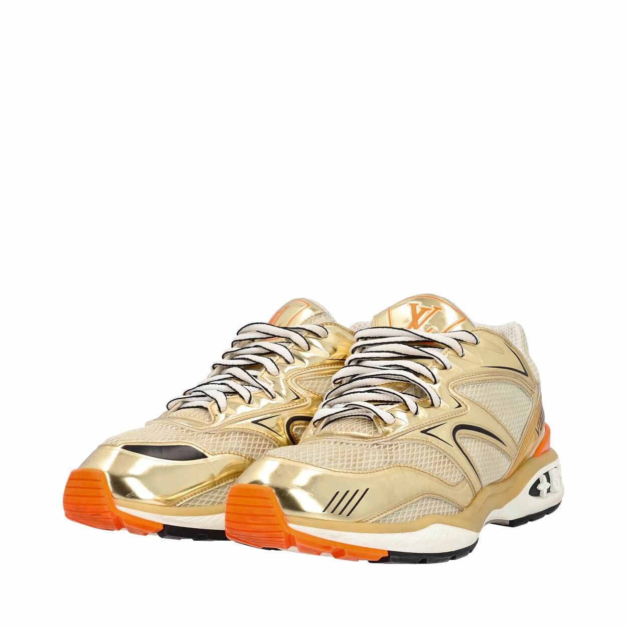 LOUIS VUITTON Metallic Mesh Trail Sneakers Gold Orange Luxity