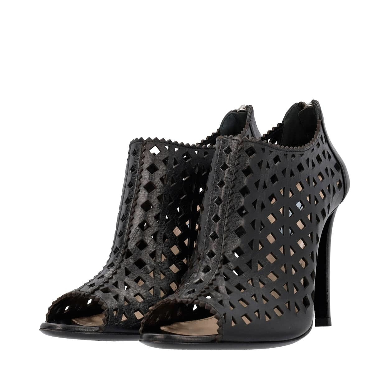 PRADA Leather Lasercut Booties Black | Luxity