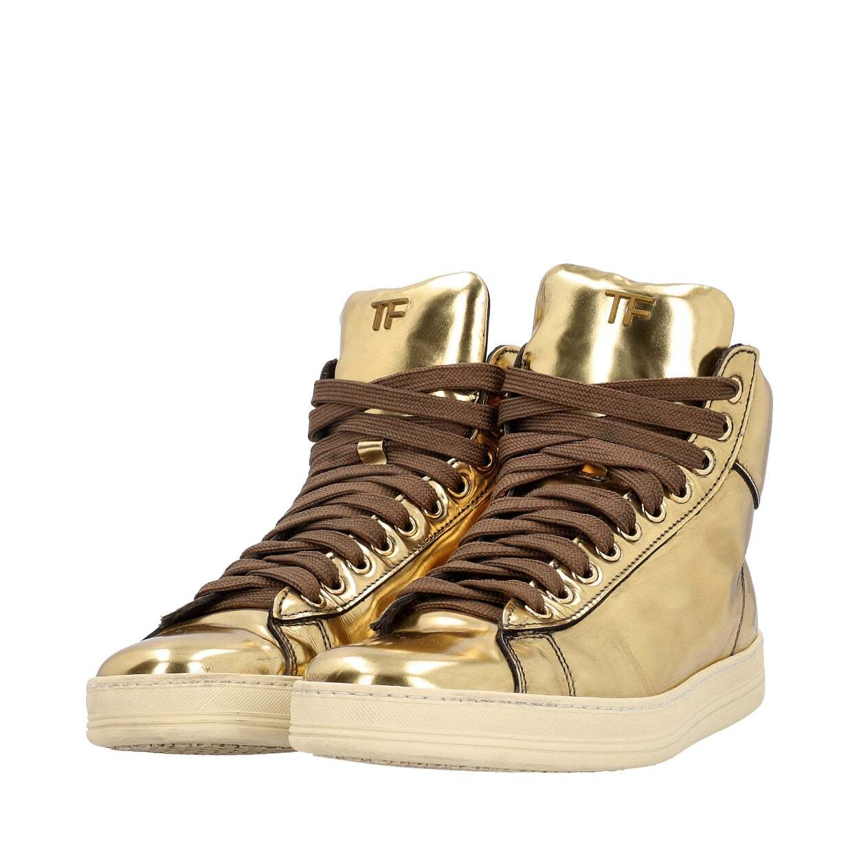 TOM FORD Metallic High Top Sneakers Gold Luxity