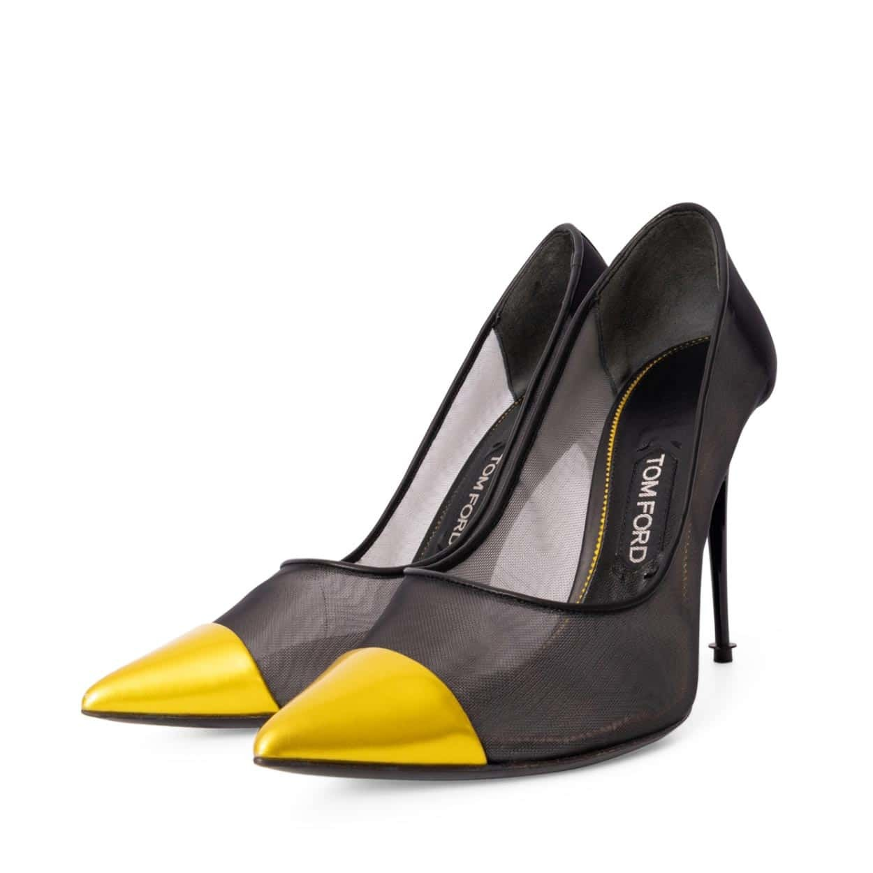 TOM FORD Mixed Mesh Pointy Toe Pumps Black Yellow Luxity