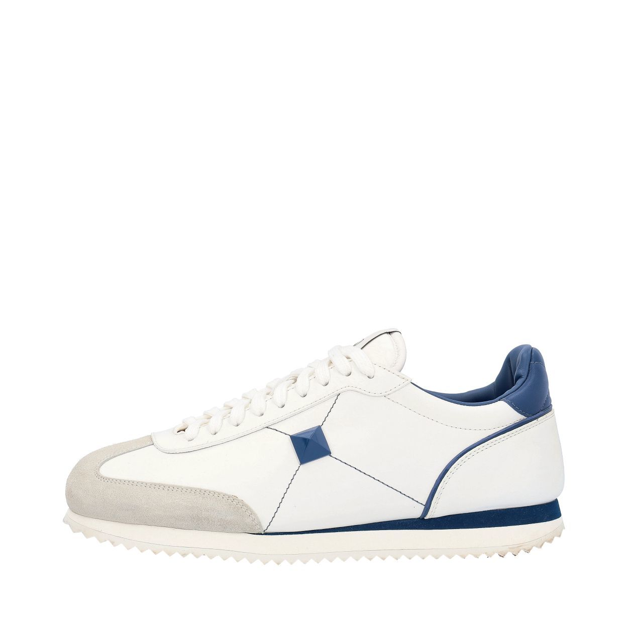 VALENTINO Leather Suede Stud Around Sneakers White Blue Luxity