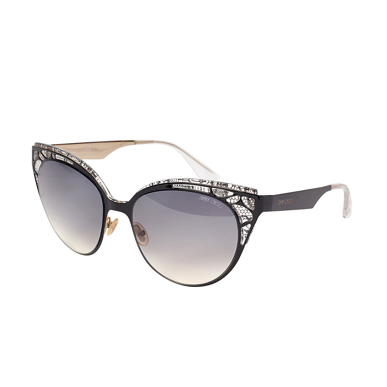 JIMMY CHOO Estelle Enylf Black Metal Lace Cat Eye Sunglasses Luxity