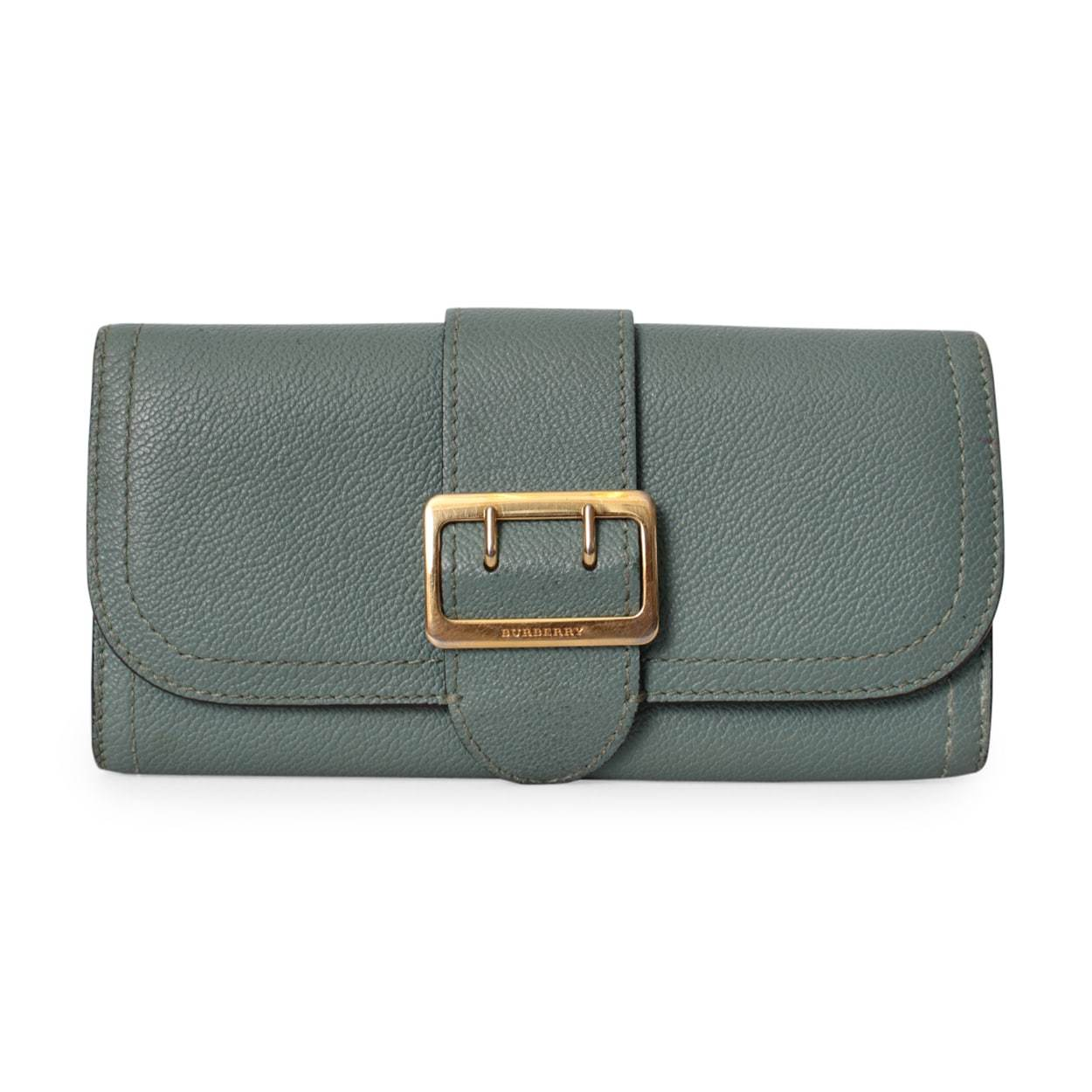 BURBERRY Leather Buckle Flap Wallet Green Luxity