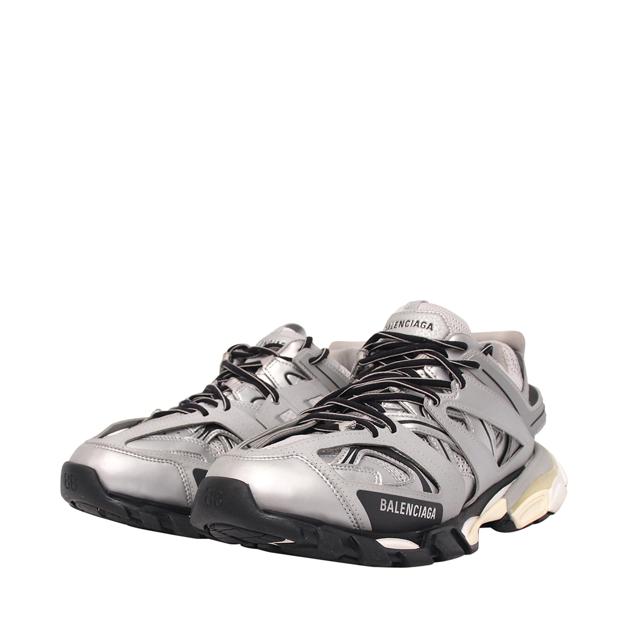 BALENCIAGA Mix Material Track Sneakers Silver Black Luxity