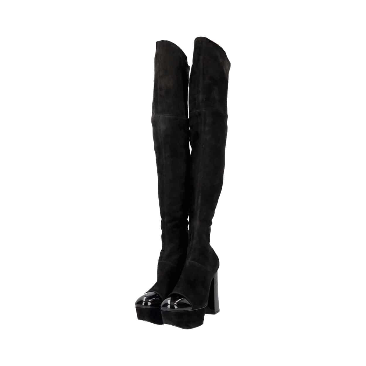 CASADEI Suede Patent Thigh High Platform Boots Black Luxity