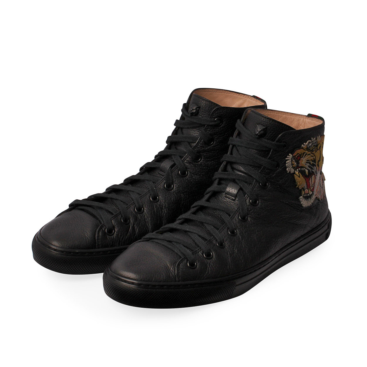 GUCCI Leather Tiger High Top Sneakers Black Luxity