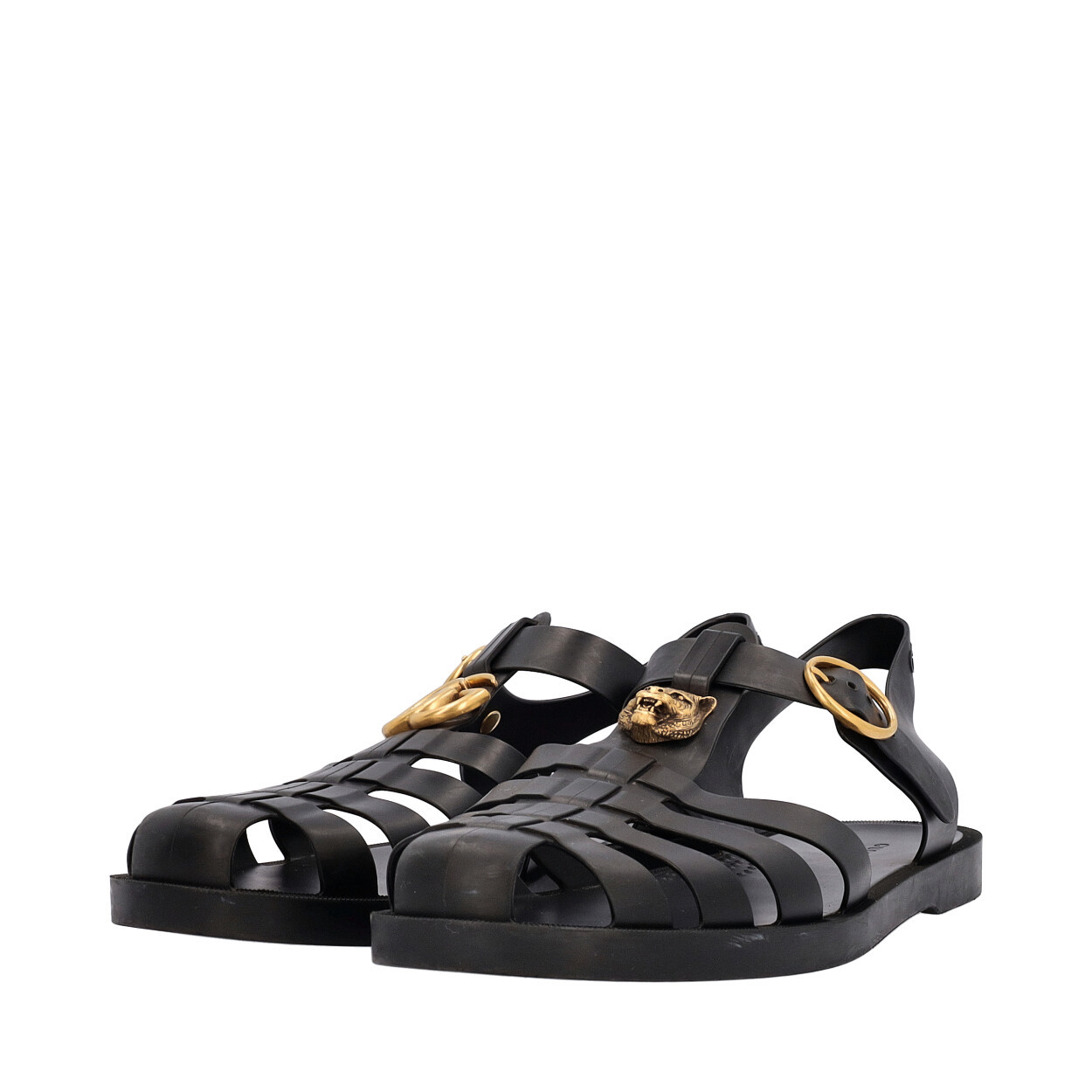 GUCCI Rubber Buckle Strap Sandals Black Luxity