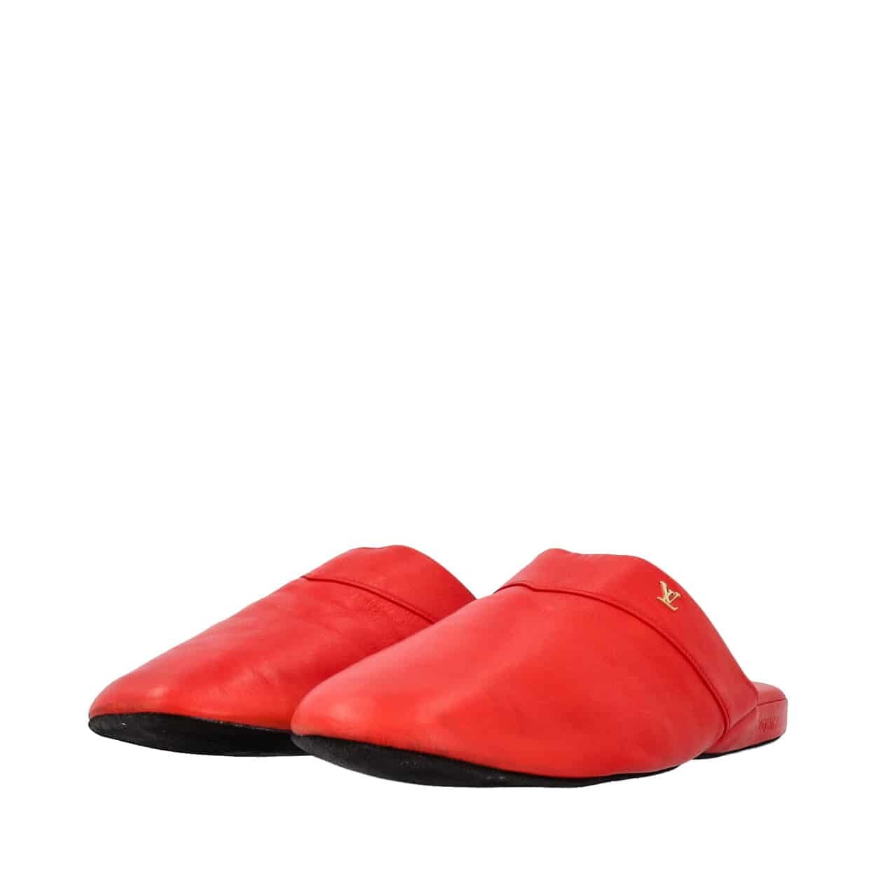 LOUIS VUITTON Leather Hugh Slippers Red Luxity